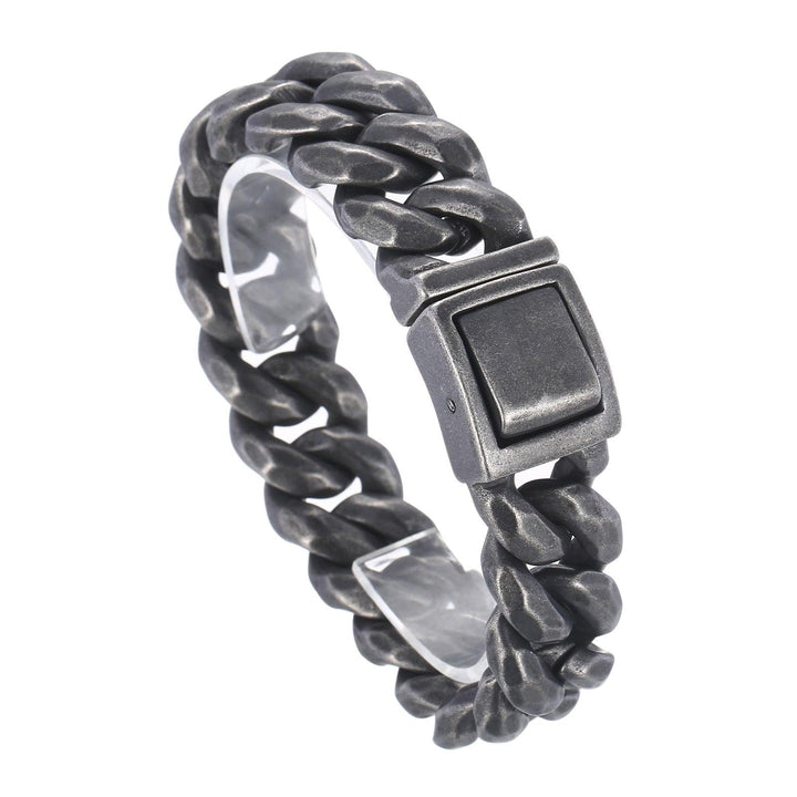 KALEN Street Trendy Men's Vintage Stainless Steel Cuban Chain Bracelet Men's Boiled Black Push Button Bracelet Thick Chain.