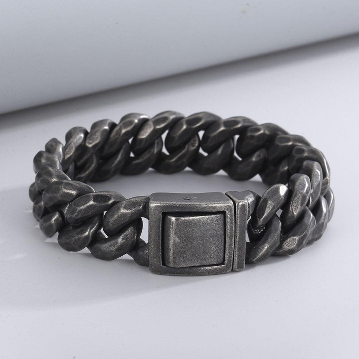 KALEN Street Trendy Men's Vintage Stainless Steel Cuban Chain Bracelet Men's Boiled Black Push Button Bracelet Thick Chain.