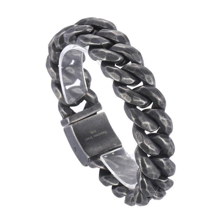 KALEN Street Trendy Men's Vintage Stainless Steel Cuban Chain Bracelet Men's Boiled Black Push Button Bracelet Thick Chain.