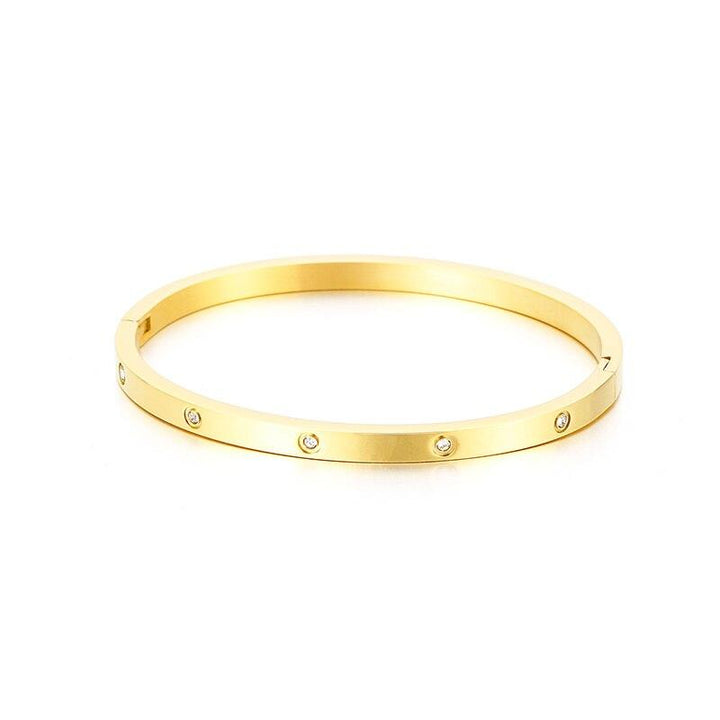 Kalen Three-Color Women's Bracelet Cuff Bangles Female Gold Stainless Steel Wedding Zircon Shiny.