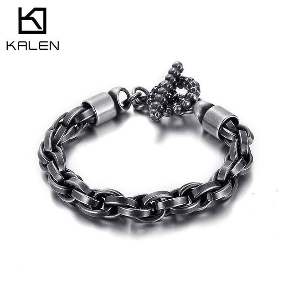 Kalen Trend 9mm Width 4 Color Twisted Chain Combination Link Men's 316L Stainless Steel Bracelet Jewelry.