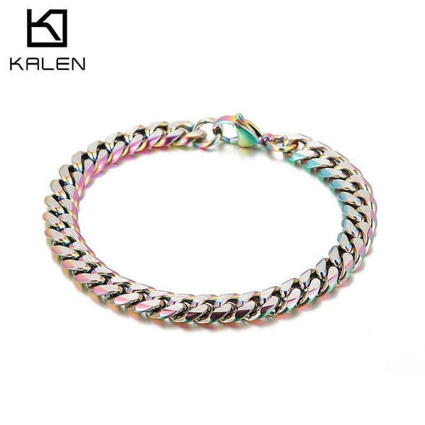 Kalen Trend Black Colorful Shiny Simple Cuban Chains Bracelet Cool Men Stainless Steel 316L Trendy Bracelets.