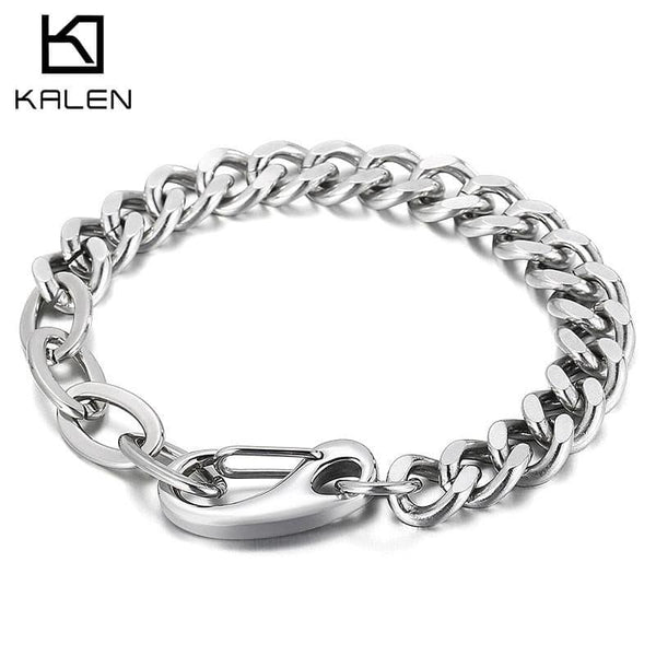 Kalen Trend Cuban Chain 12mm Simple Men's Stainless Steel Bracelet Temperament Jewelry.