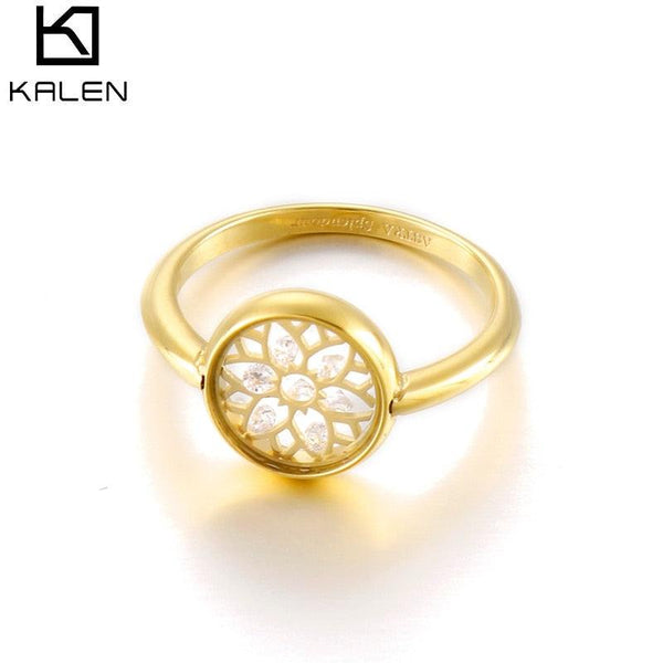 KALEN Trend Rings for Women Girls New Vintage &amp; Flower Bague Finger-Ring Stainless Steel Zircon Rings Jewelry BBF Gift.