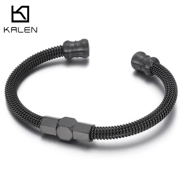 Kalen Trend Three Color Open Cuff Bangle Stainless Steel Mesh Twisted Bracelet Men's Accessories.