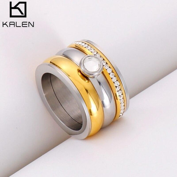 Kalen Trendy Brand Three Layers 316L Stainless Steel Crystal Rings For Women Rings Jewelry Fashion Engagement Gift Female Rings.