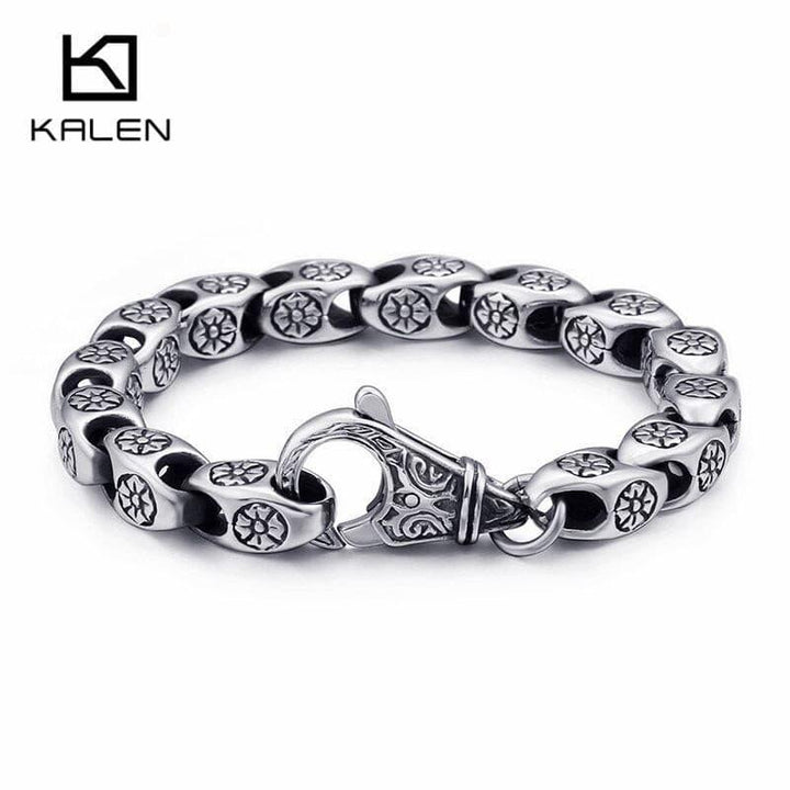 KALEN Trendy Stainless Steel Link Chain Unisex Bracelets For Men 21.5cm Metal  Flower Charm Bracelet Women Men Jewelry.