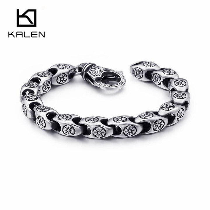 KALEN Trendy Stainless Steel Link Chain Unisex Bracelets For Men 21.5cm Metal  Flower Charm Bracelet Women Men Jewelry.