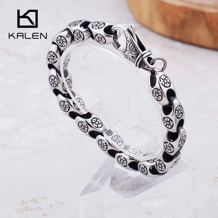 KALEN Trendy Stainless Steel Link Chain Unisex Bracelets For Men 21.5cm Metal  Flower Charm Bracelet Women Men Jewelry.