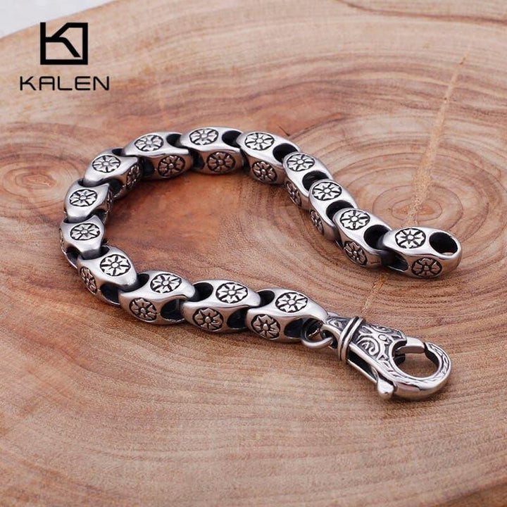 KALEN Trendy Stainless Steel Link Chain Unisex Bracelets For Men 21.5cm Metal  Flower Charm Bracelet Women Men Jewelry.