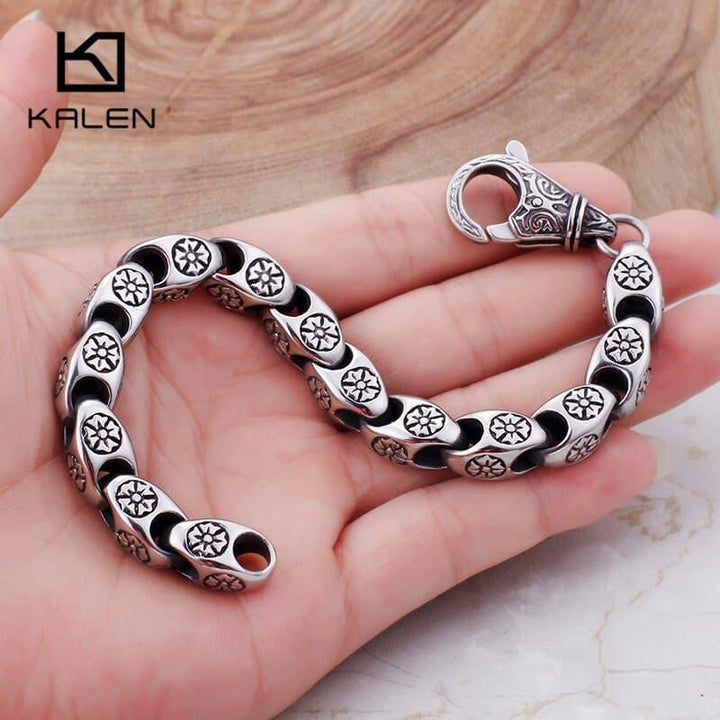 KALEN Trendy Stainless Steel Link Chain Unisex Bracelets For Men 21.5cm Metal  Flower Charm Bracelet Women Men Jewelry.