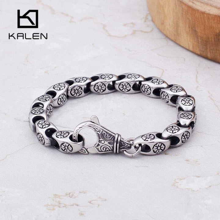 KALEN Trendy Stainless Steel Link Chain Unisex Bracelets For Men 21.5cm Metal  Flower Charm Bracelet Women Men Jewelry.