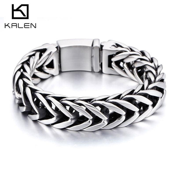 Kalen Trendy V Double Layer Thick Titanium Steel Men's Bracelet Punk Lock Wristband Jewelry New.