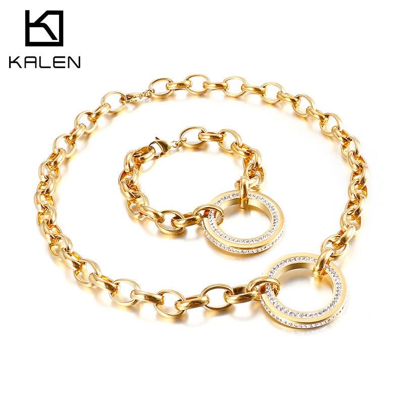Kalen Two-piece Ladies Party Banquet Jewelry Set Trendy Noble Bracelet Necklace.