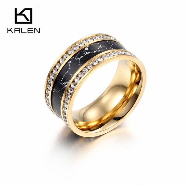 Kalen Unique Marble Texture Rings &amp; Rhinestone Wedding Ring Women Fancy Stainless Steel Engagement Rings.