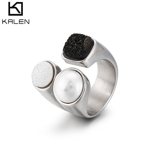 KALEN Unique Rings For Women Color Stainless Steel &amp; Shell Pearl Round Square Rings Anillos Mujer Jewelry Wedding Bands Gifts.