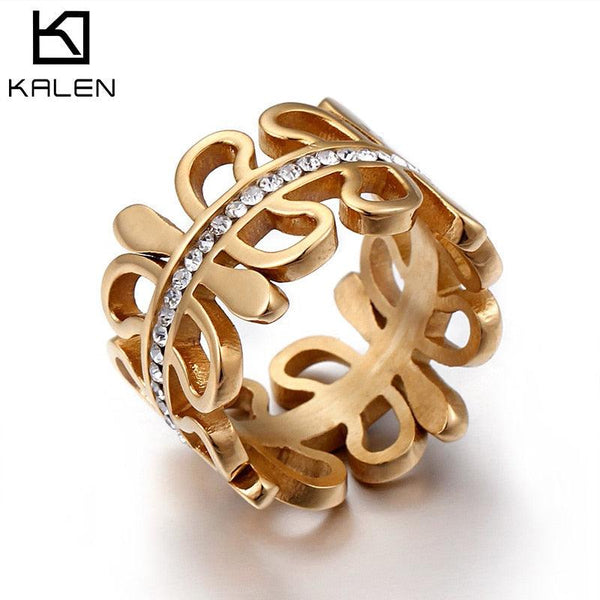 KALEN Unique Stainless Steel Gold &amp; Color Anillos Mujer Fashion Rhinestone Finger Rings For Women Bague Femme Jewelry Girl Gift.
