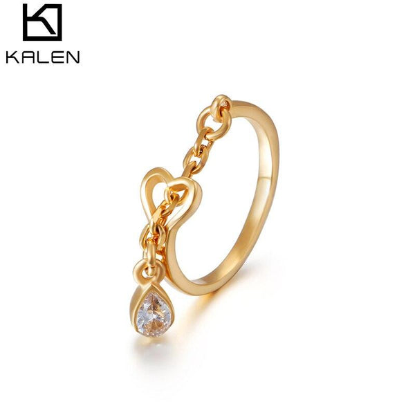Kalen Unique Water Drop Rings For Women Stainless Steel Link Chain Hollow Heart Gold &amp; Color Rings Women Wedding Party Jewelry.