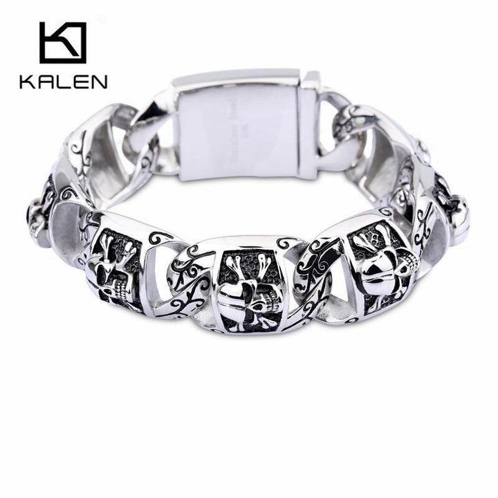 Kalen Viking Skull Charm Bracelet Men Stainless Steel Skeleton Charm Link Chain Bracelet &amp; Bangle Male Rock Accessories.