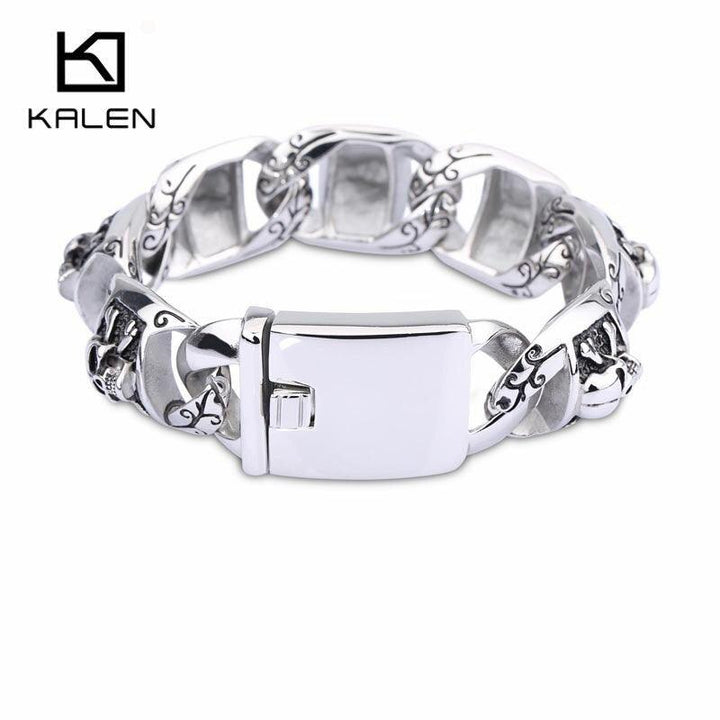 Kalen Viking Skull Charm Bracelet Men Stainless Steel Skeleton Charm Link Chain Bracelet &amp; Bangle Male Rock Accessories.