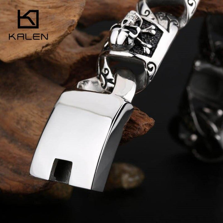 Kalen Viking Skull Charm Bracelet Men Stainless Steel Skeleton Charm Link Chain Bracelet &amp; Bangle Male Rock Accessories.