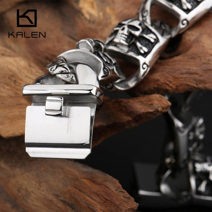 Kalen Viking Skull Charm Bracelet Men Stainless Steel Skeleton Charm Link Chain Bracelet &amp; Bangle Male Rock Accessories.