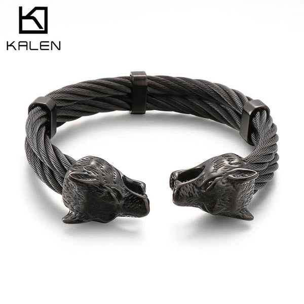 Kalen Viking Wolf Bangle 316L Stainless Steel Men Gold/Black/Silver Color Animal Cuff Bracelet Jewelry.