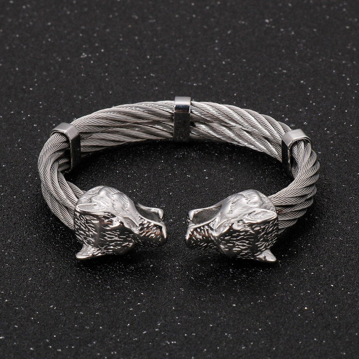 Kalen Viking Wolf Bangle 316L Stainless Steel Men Gold/Black/Silver Color Animal Cuff Bracelet Jewelry.