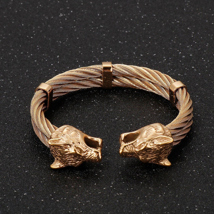 Kalen Viking Wolf Bangle 316L Stainless Steel Men Gold/Black/Silver Color Animal Cuff Bracelet Jewelry.