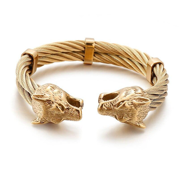 Kalen Viking Wolf Bangle 316L Stainless Steel Men Gold/Black/Silver Color Animal Cuff Bracelet Jewelry.