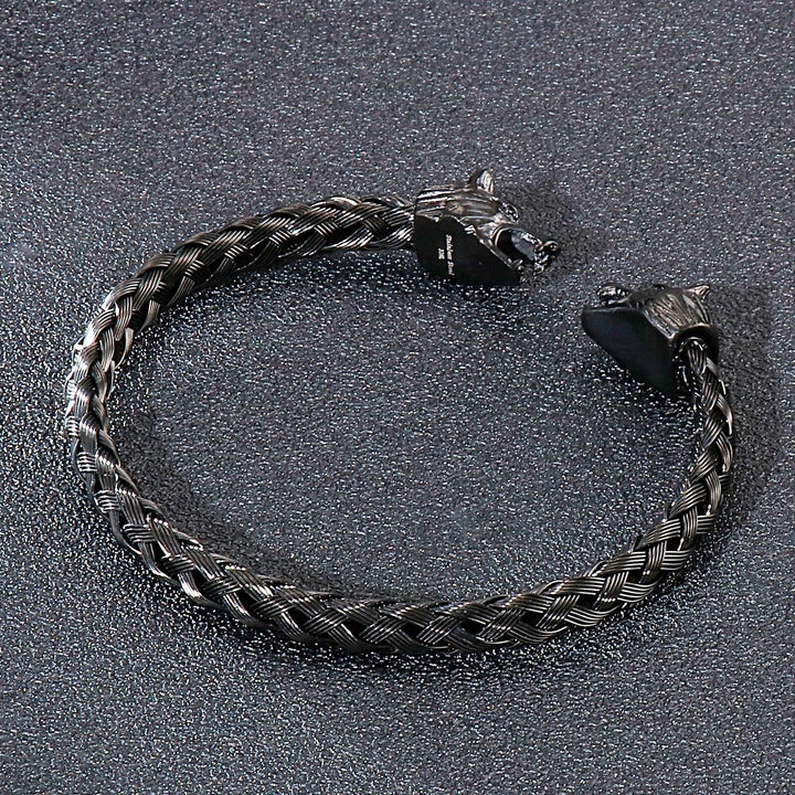 Kalen Viking Animal Bangles Vintage Black Wolf Head Men's Stainless Steel Bracelet Jewelry.