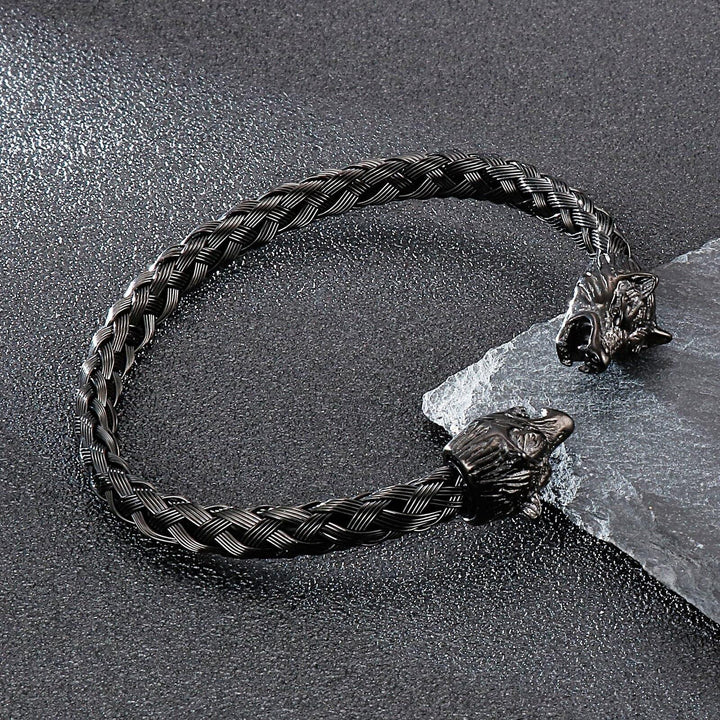 Kalen Viking Animal Bangles Vintage Black Wolf Head Men's Stainless Steel Bracelet Jewelry.