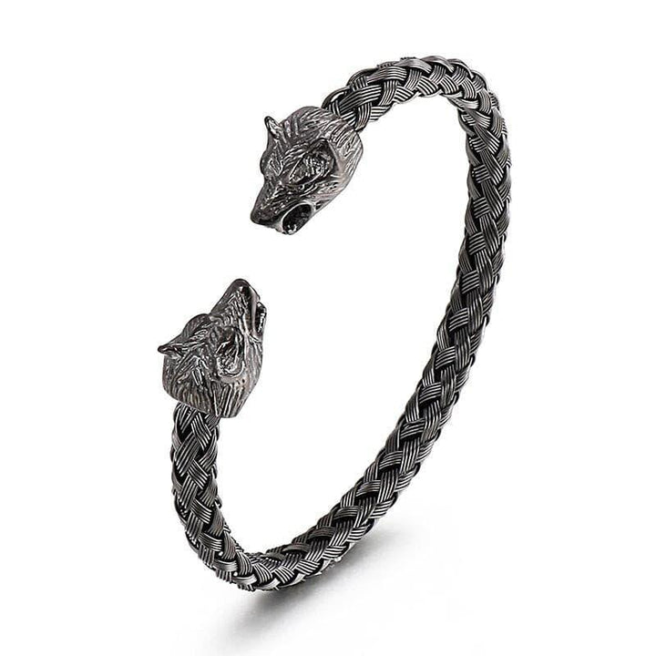 Kalen Viking Animal Bangles Vintage Black Wolf Head Men's Stainless Steel Bracelet Jewelry.