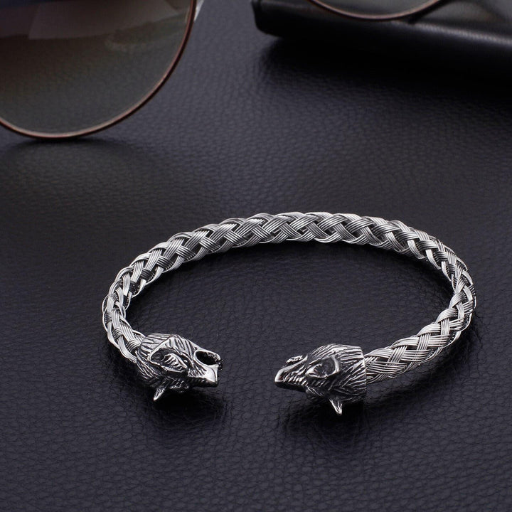 Kalen Trendy Viking Wolf Head Stainless Steel Men's Bangles Punk Nordic Party Accessories Charm.