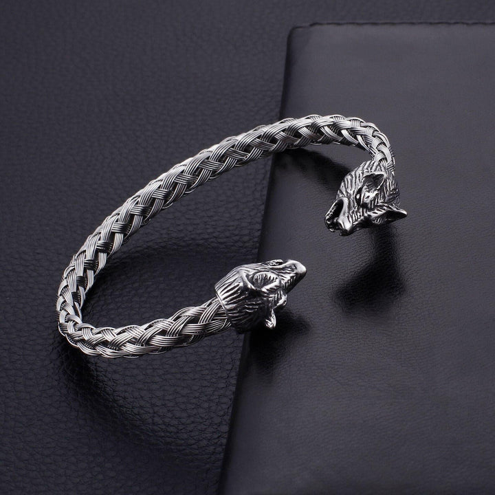 Kalen Trendy Viking Wolf Head Stainless Steel Men's Bangles Punk Nordic Party Accessories Charm.