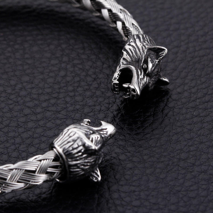 Kalen Trendy Viking Wolf Head Stainless Steel Men's Bangles Punk Nordic Party Accessories Charm.