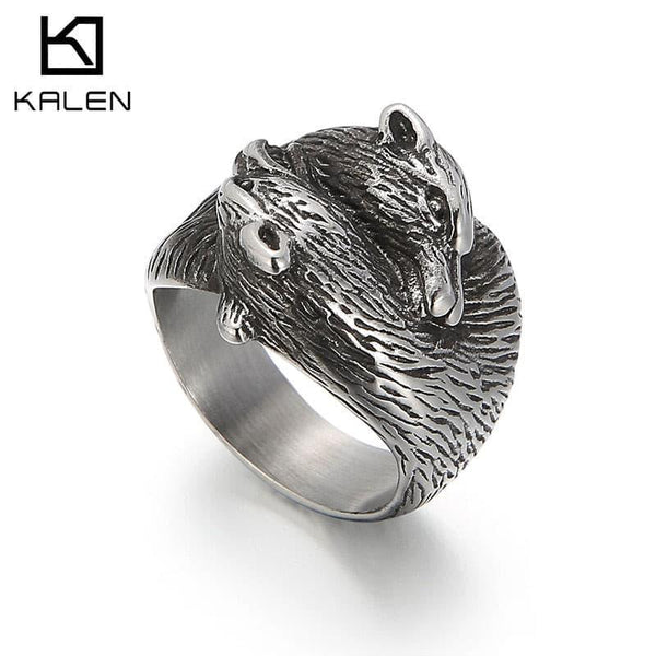 Kalen Viking Wolf Head Nordic Men's Stainless Steel Ring Punk Animal Jewelry Size8-12.