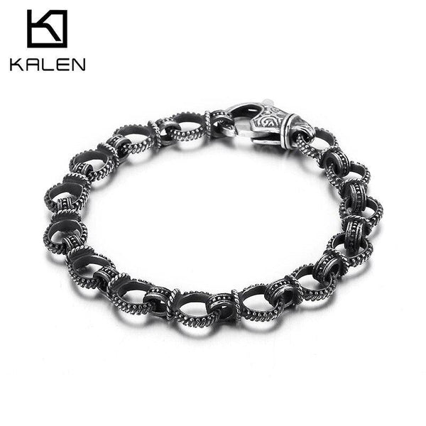 Kalen Vintage 11mm Ring Chain Lightweight Men's Stainless Steel Charm Bracelet Dropshipping.