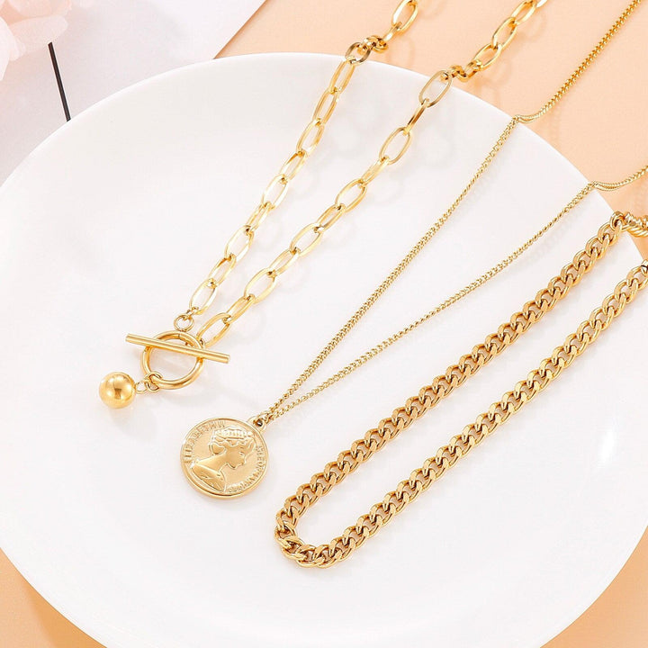 Kalen Vintage 3 Layers Carved Coin Ball Chain Necklace Bohemian Metal Coin Collar Choker Necklace Fashion Women Punk Jewelry.