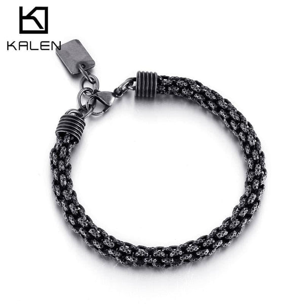 Kalen Vintage 7mm Chain Oxidized Black Stainless Steel Men's Charm Bracelet Punk Jewelry.