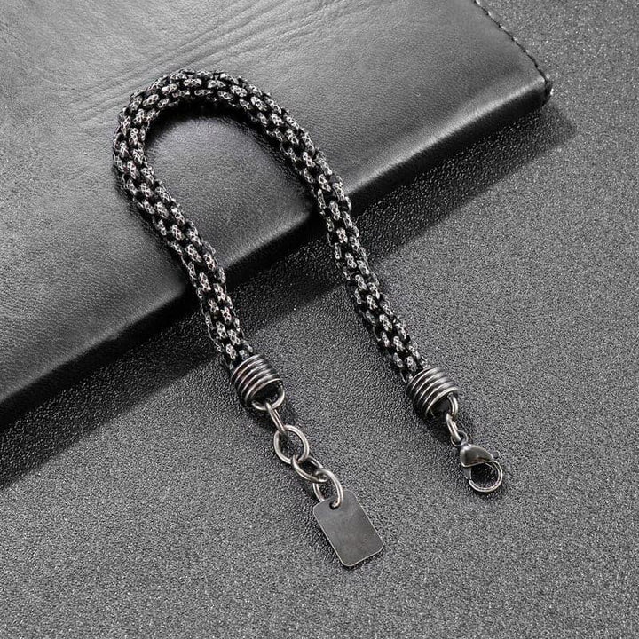 Kalen Vintage 7mm Chain Oxidized Black Stainless Steel Men's Charm Bracelet Punk Jewelry.