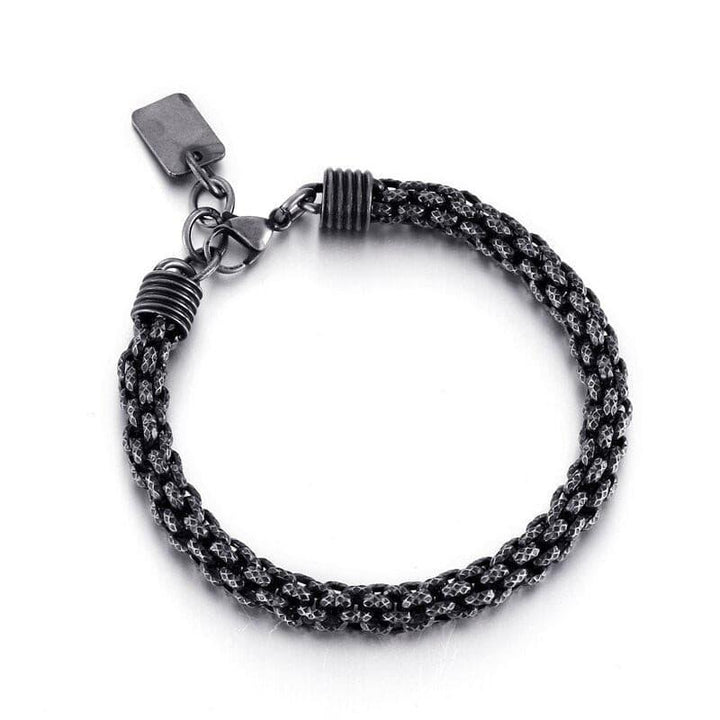 Kalen Vintage 7mm Chain Oxidized Black Stainless Steel Men's Charm Bracelet Punk Jewelry.