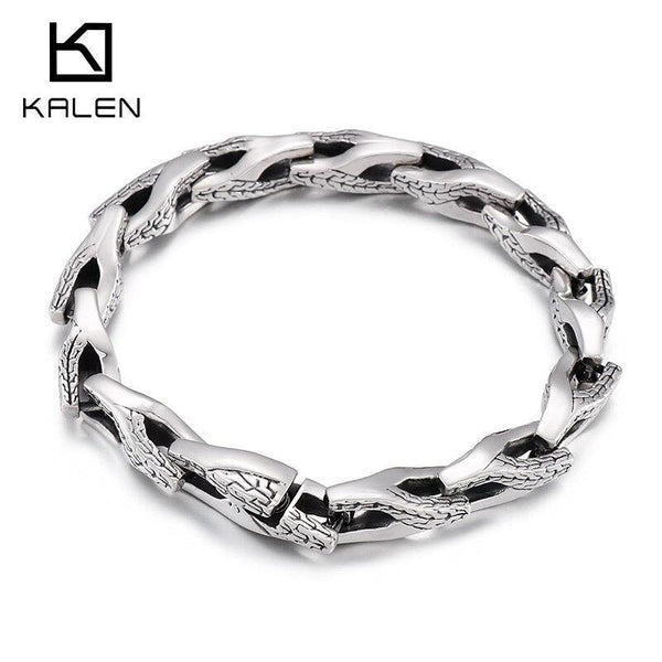 Kalen Vintage 8mm Simple Men's Stainless Steel Bracelet Engraved Trend Accessories Jewelry.