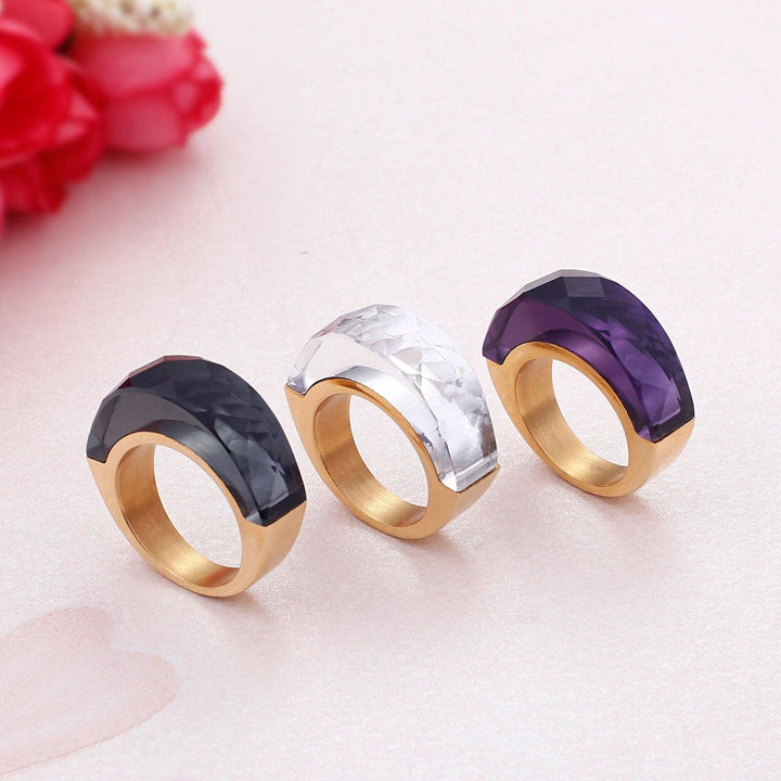 Kalen Vintage 9mm CZ Ring Stone Stainless Steel Crystal Ring Daily Women Wedding Party Jewelry Transparent Silver Gold Ring.