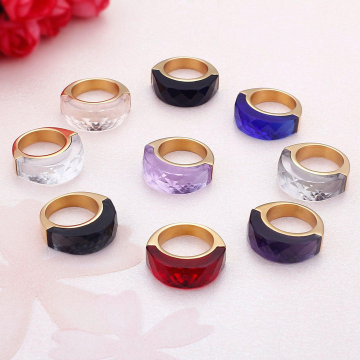 Kalen Vintage 9mm CZ Ring Stone Stainless Steel Crystal Ring Daily Women Wedding Party Jewelry Transparent Silver Gold Ring.