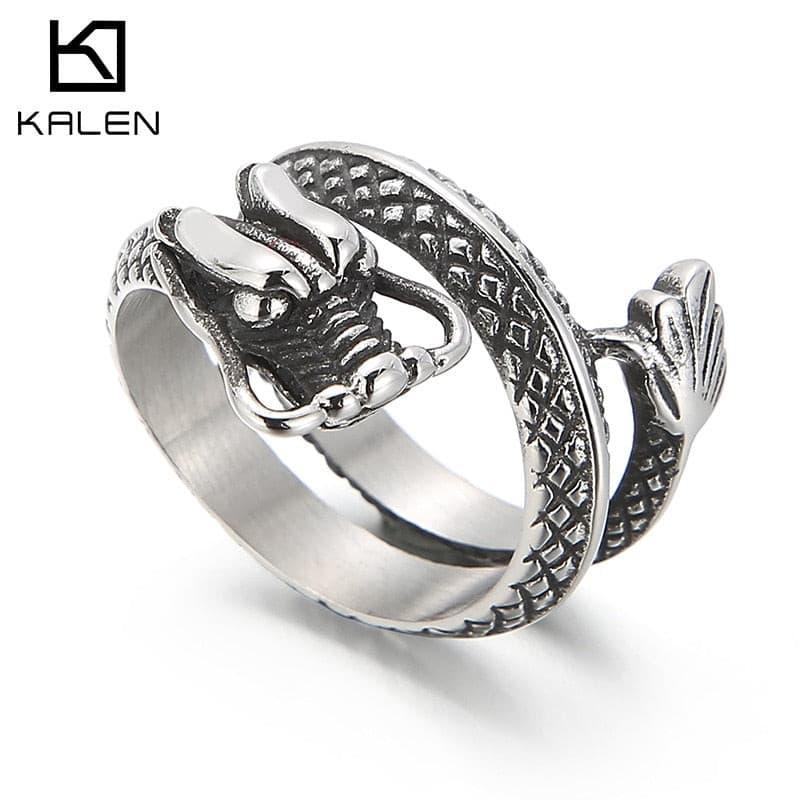 Kalen Vintage Animal Dragon High Quality Stainless Steel Charm Ring For Men's Jewelry Wholesale.