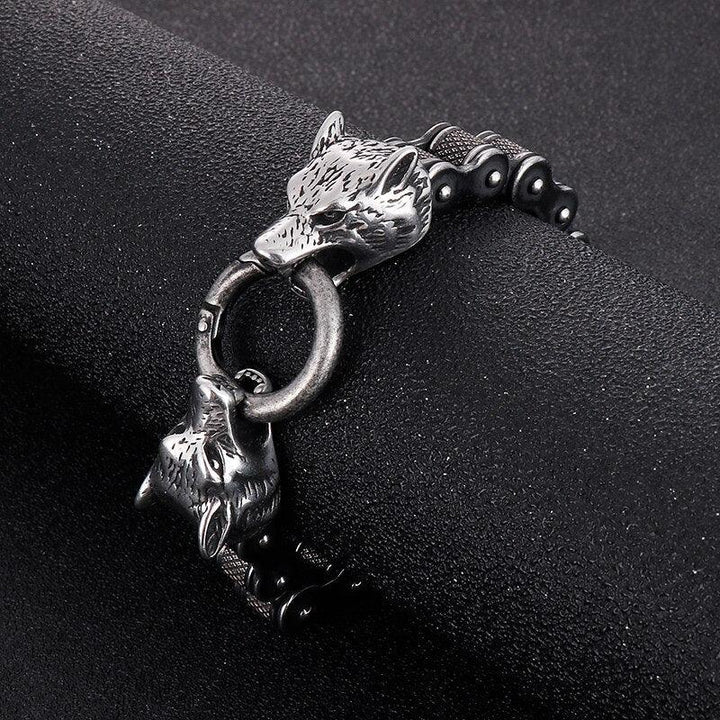 KALEN Vintage Biker Wolf Charm Bracelet Men Stainless Steel Punk Jewelry.