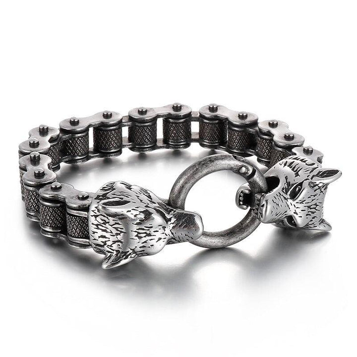 KALEN Vintage Biker Wolf Charm Bracelet Men Stainless Steel Punk Jewelry.