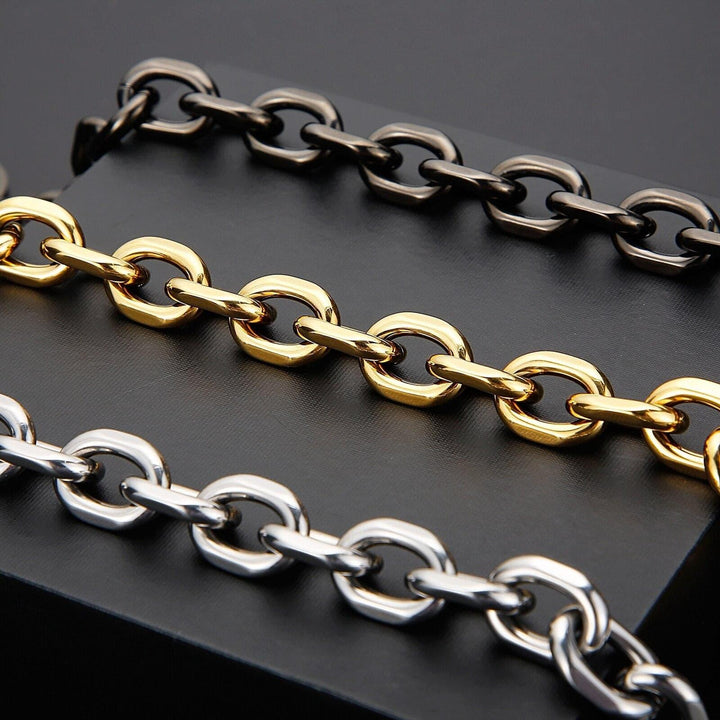 KALEN Vintage Black Stainless Steel Buckle Bracelet 10mm Cuban Thick Chain Men's Metal Gift.