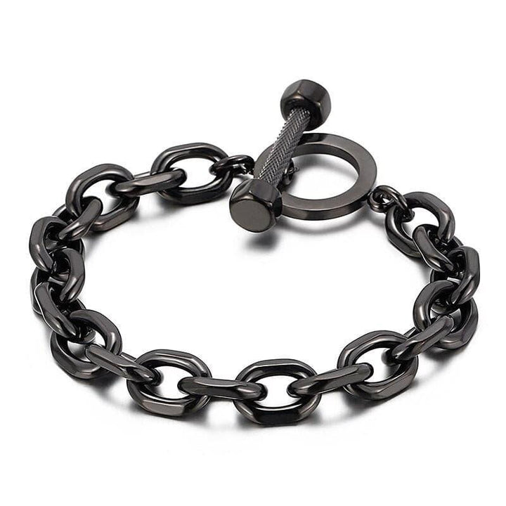 KALEN Vintage Black Stainless Steel Buckle Bracelet 10mm Cuban Thick Chain Men's Metal Gift.